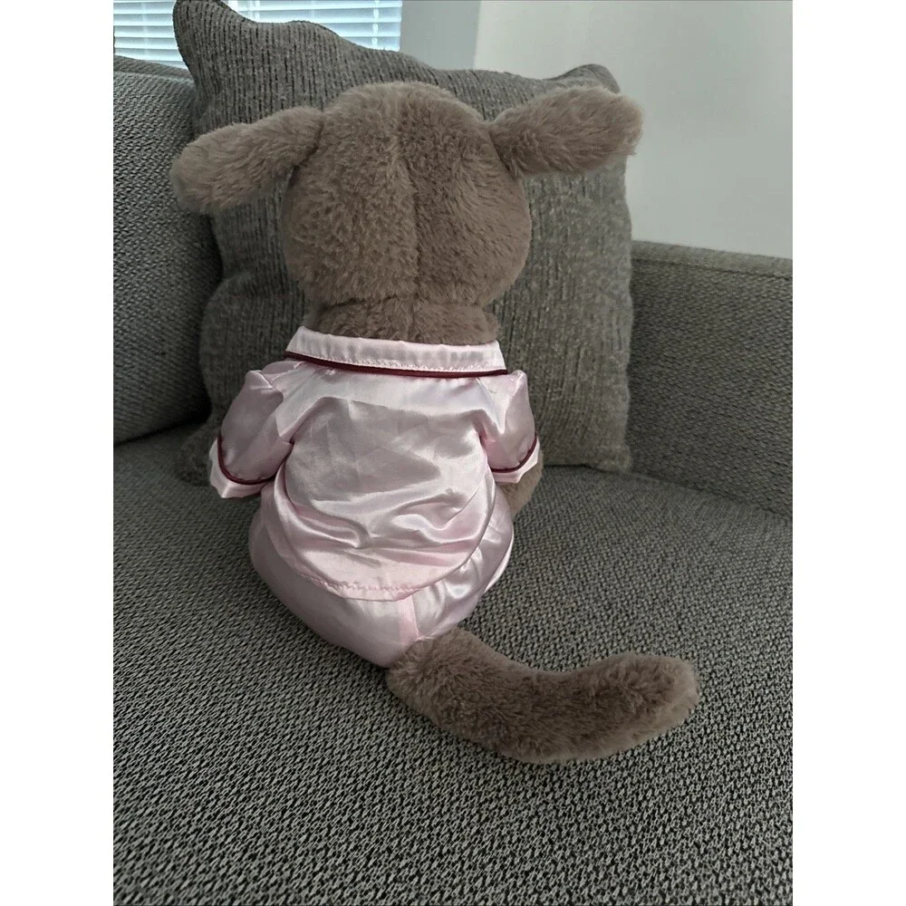 Plush Kangaroo Stuffed Animal Pink Satin Pajamas Holding Baby Joey Plush Toy